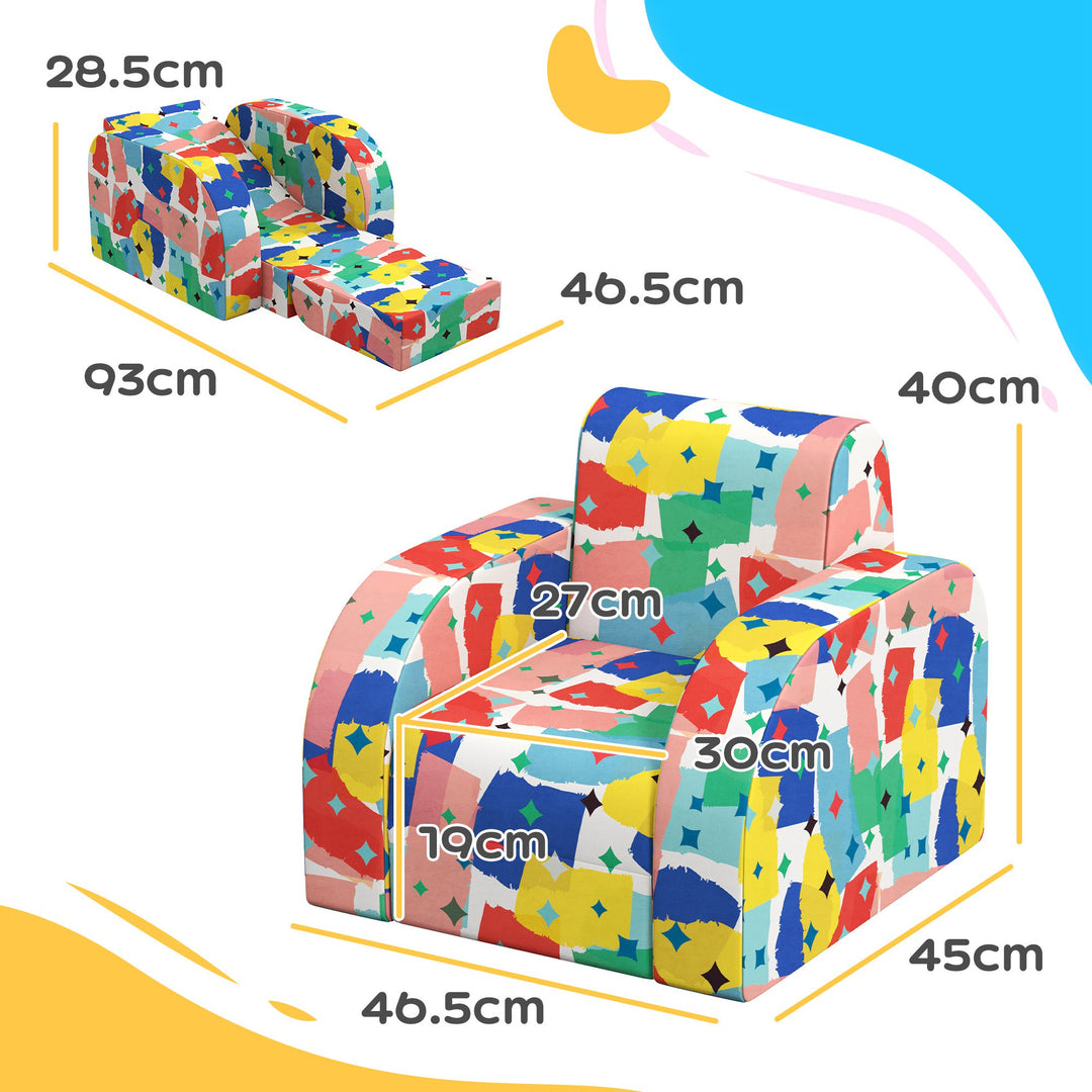 AIYAPLAY Foldable Toddler Chair Soft Snuggle Sponge Filled for Bedroom Playroom, Aged 18 Months to 3 Years - Multicoloured | Aosom UK