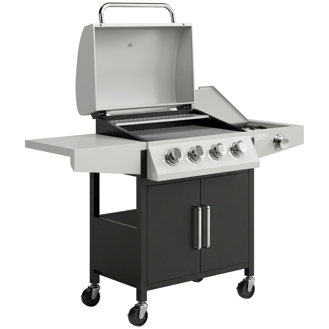4+1 Burner Gas BBQ Grill with Side Burner, 14.5 kW Steel Portable Gas 