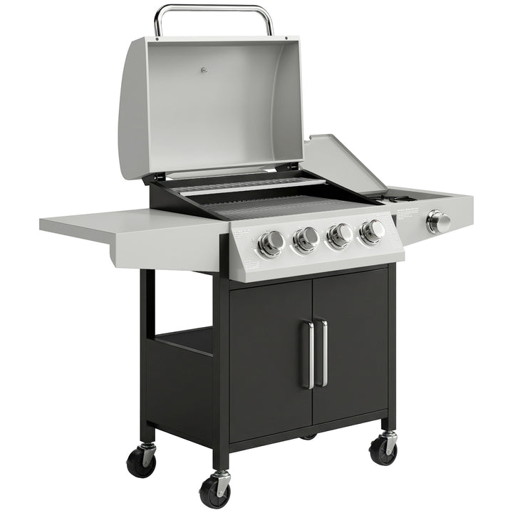 4+1 Burner Gas BBQ Grill with Side Burner, 14.5 kW Steel Portable Gas 