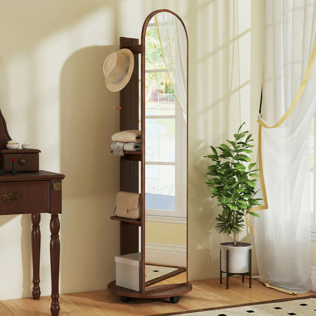 2-in-1 Full Length Mirror with Storage Shelves, Floor Mirror with 4 Wh