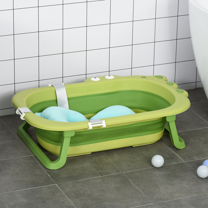 MCL Baby Bath Tub for Toddler Kids Infant Ergonomic Foldable Secure Non-Slip Portable with Baby Cushion for 0-3 Years Green