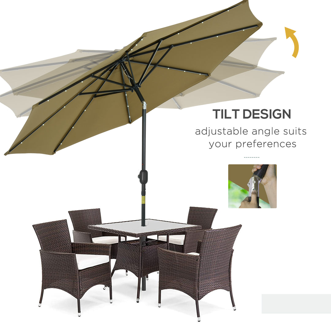 MCL 2.7m Patio Garden Umbrella Outdoor Parasol with Tilt Crank and 24 LEDs Lights (Brown)
