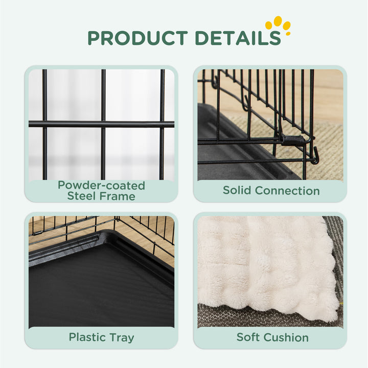 Foldable Dog Crate with 2 Doors with Tray, Soft Cushion, for Extra and Large Dogs, 105 x 70 x 75, Black