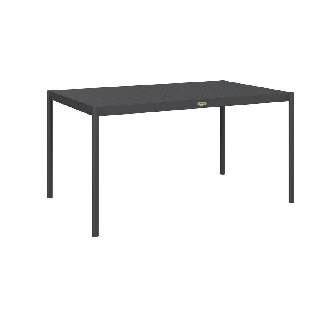 Six-Seater Outdoor Table with Slatted Aluminium Top and Steel Legs