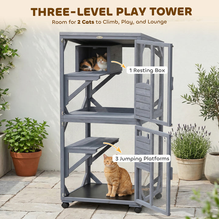 Movable Outdoor Catio with Resting Box, 3 Jumping Platforms, Waterproo