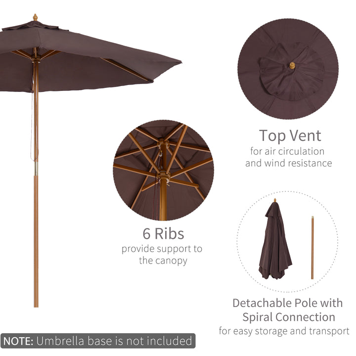 2.5m Wood Garden Parasol Sun Shade Patio Outdoor Wooden Umbrella Canopy Coffee