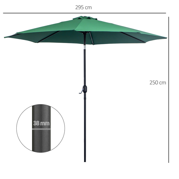 MCL 3(m) Tilting Parasol Garden Umbrellas, Outdoor Sun Shade with 8 Ribs, Tilt and Crank Handle for Balcony, Bench, Garden, Green