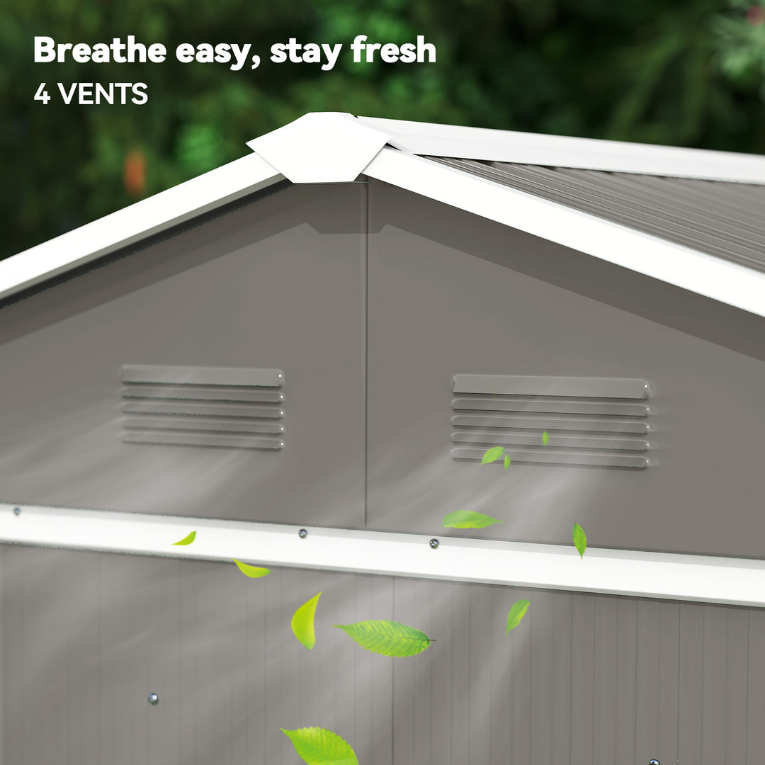6.5ft x 3.5ft Metal Garden Storage Shed for Outdoor Tool Storage with Double Sliding Doors and 4 Vents, Grey