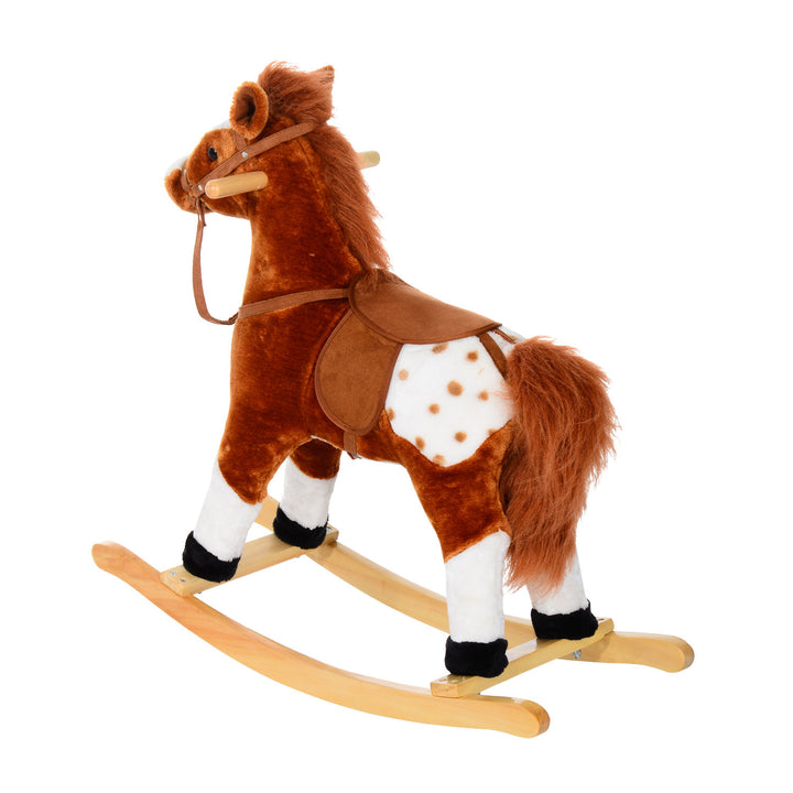 MCL Baby Rocking Horse Plush Ride on Animals Rocker with Sound Handle Grip for kids 3-6 years - Brown