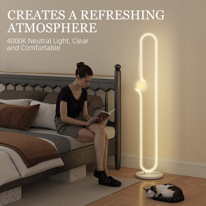 LED Floor Lamp, Dimmable Floor Standing Lamp with Glass Night Light, Foot Switch for Living Room, Bedroom, Office, White