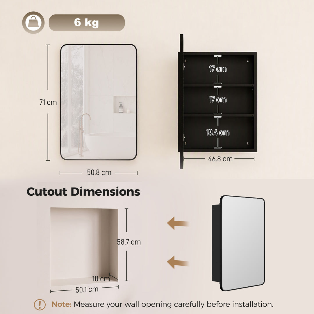 50.8 x 11.6 x 71 cm Bathroom Mirror Cabinet, Wall Cabinet with - view 3