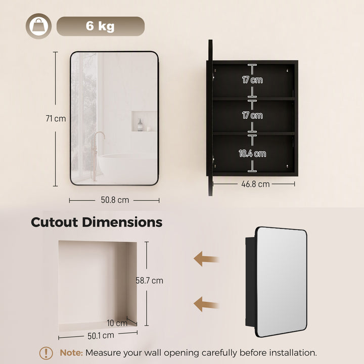 50.8 x 11.6 x 71 cm Bathroom Mirror Cabinet, Wall Cabinet with - view 3