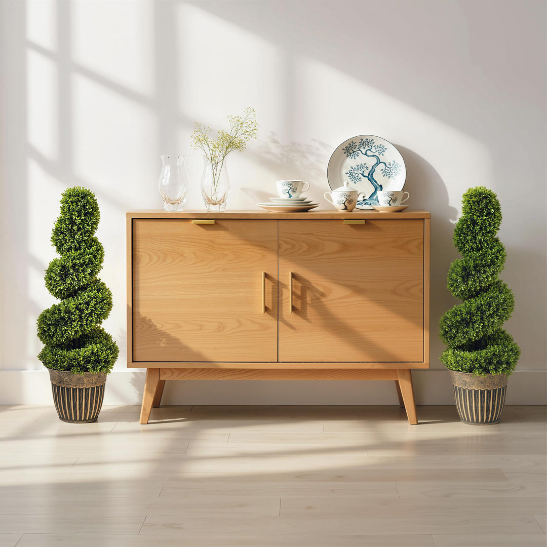 Set of 2 Artificial Plants, Topiary Spiral Boxwood Trees with Pot, for