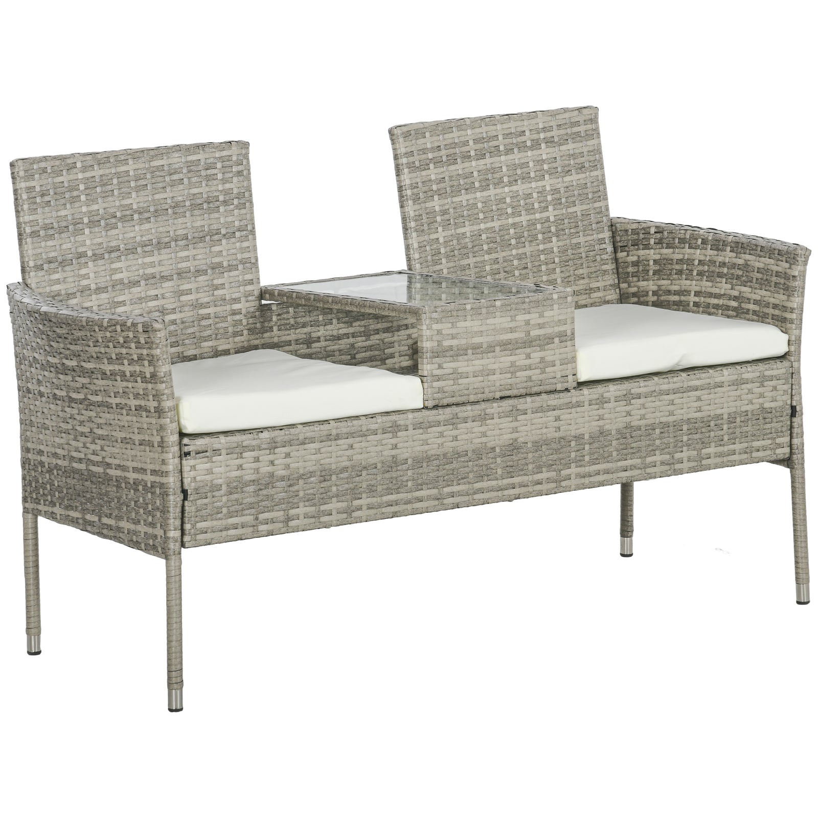 Two-Seat Rattan Chair, with Middle Table - Grey