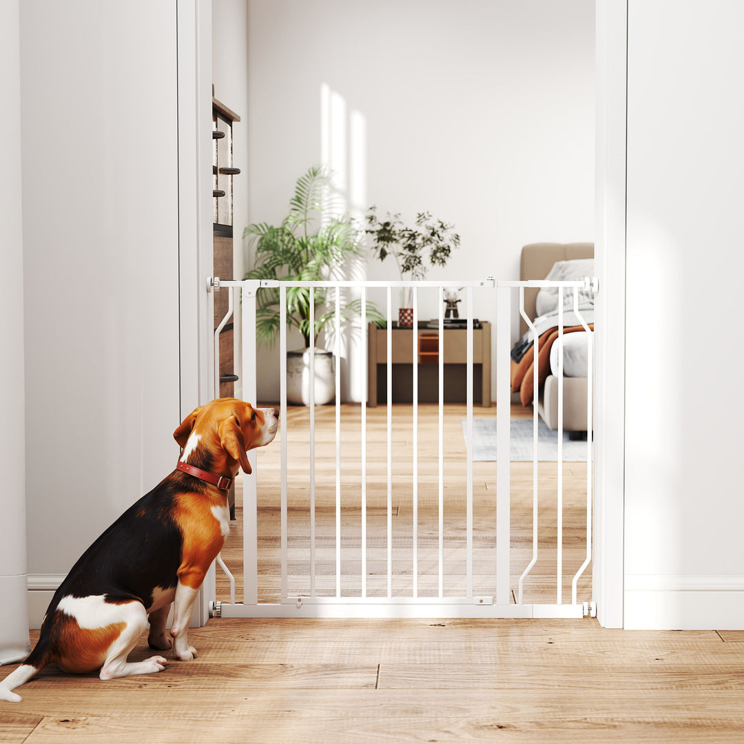 Wide Dog Safety Gate, with Door Pressure, for Doorways, Hallways, Staircases - White