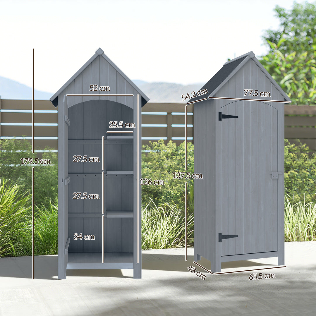 MCL Wooden Garden Storage Shed with 3 Shelves, Outdoor Tool Storage Cabinet with Tilt Roof and Lockable Door, 77.5 x 54.2 x 179.5 cm, Grey