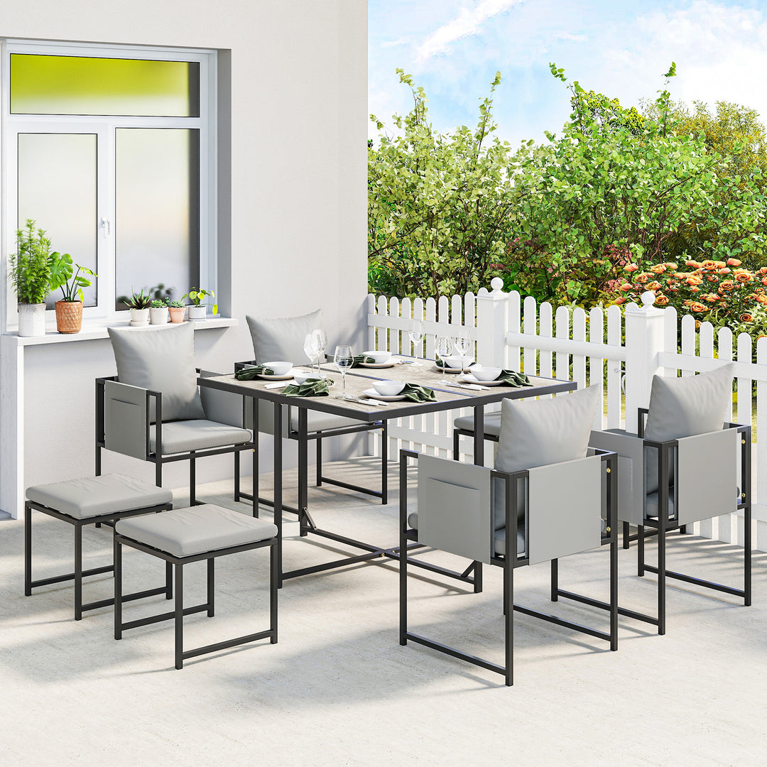 Nine-Piece Steel Frame Garden Dining Set - Dark Grey