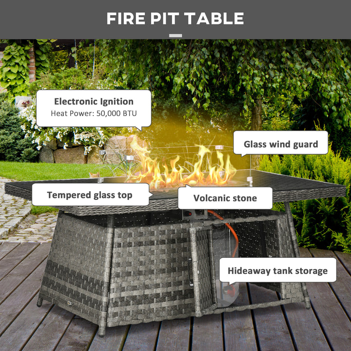 Seven-Piece Firepit Table Rattan Sofa Set - Grey