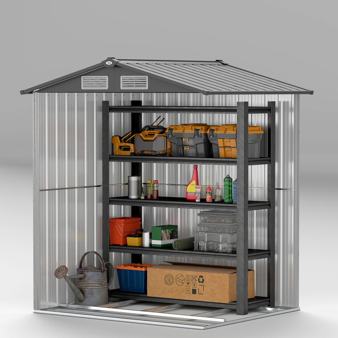 4.3 x 5ft Outdoor Garden Storage Shed - Grey Wood Effect