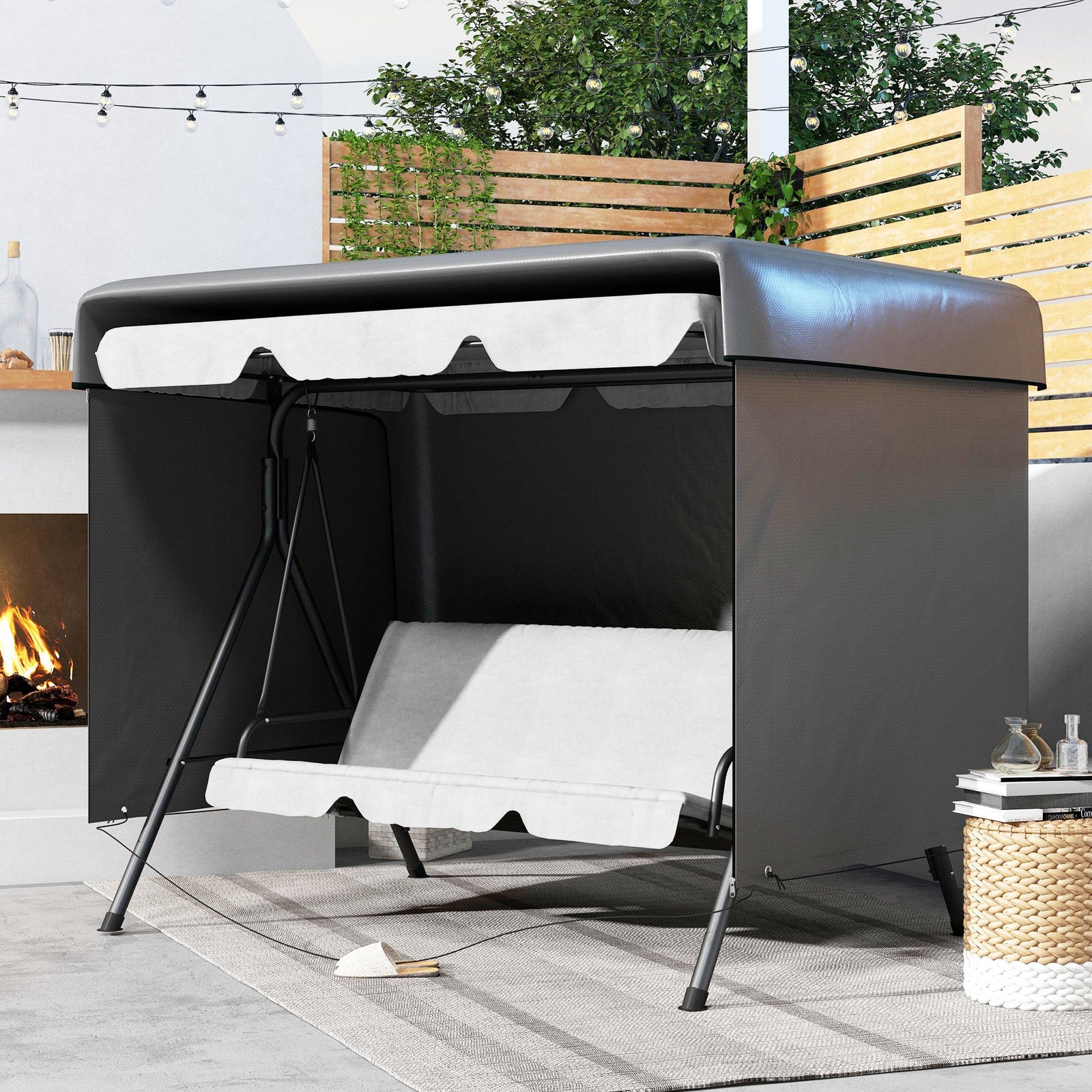 Patio 3 Seater Swing Chair Bench Cover Outdoor Garden Furniture Rain Protection Cover Protector Waterproof Anti-UV, 215L x 155W x 150Hcm, Dark Grey