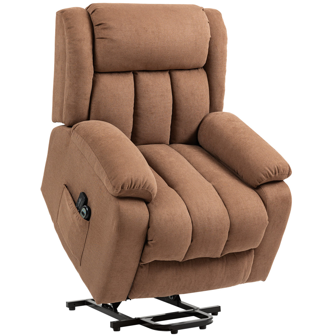 MCL Power Lift Recliner Chair with Massage, Overstuffed Lift Chair for Elderly with Footrest, Remote and Side Pocket, Brown