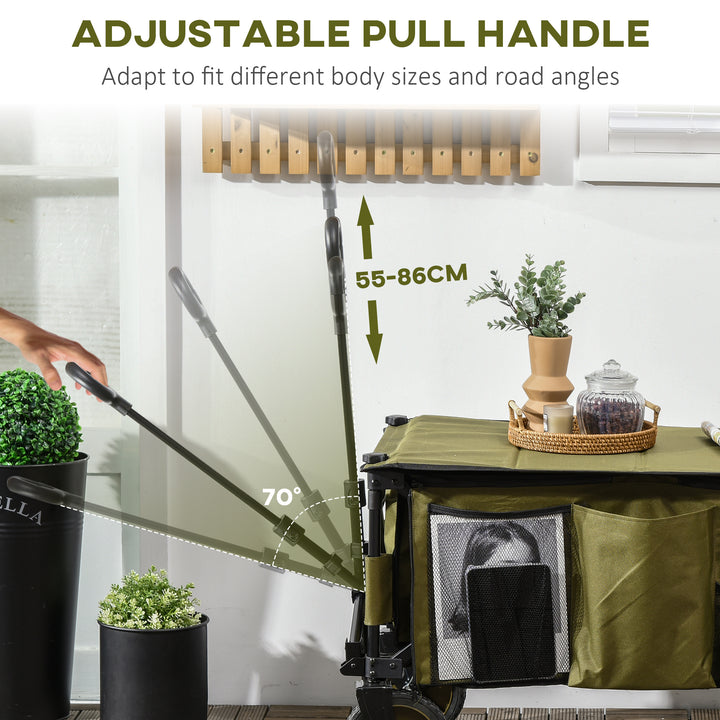 Folding Garden Trolley, Cargo Trailer on Wheels, Collapsible Camping Trolley with Folding Board, Outdoor Utility Wagon with Steel Frame and Oxford Fabric, Green