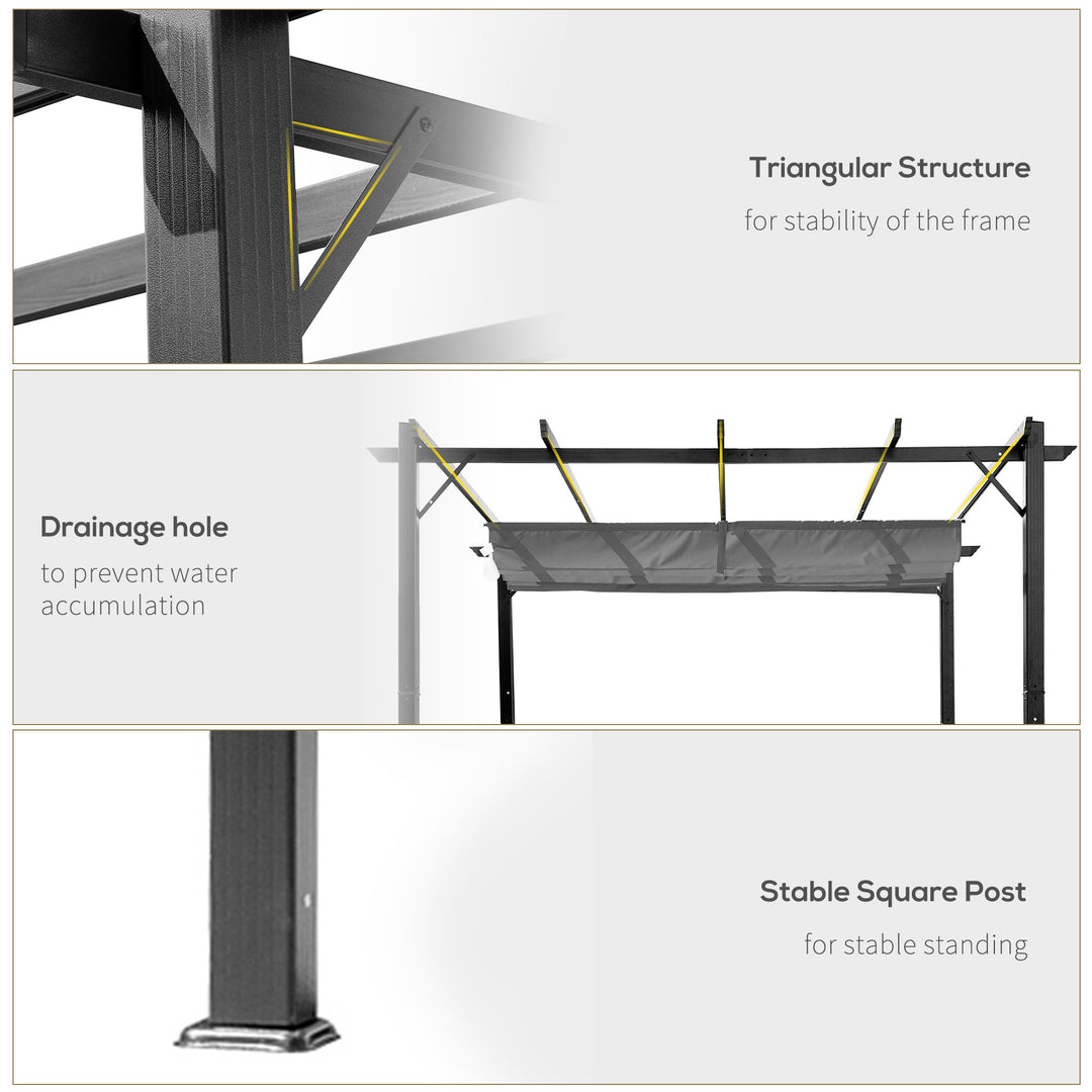 3 x 3 m Aluminum Gazebo, with Retractable Roof - Grey