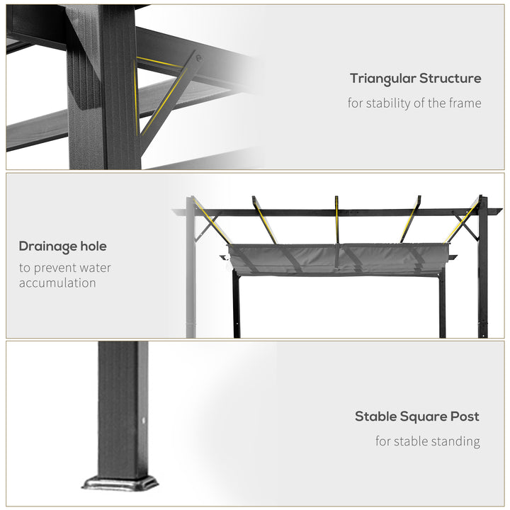 3 x 3 m Aluminum Gazebo, with Retractable Roof - Grey