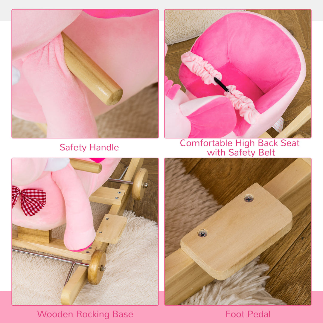 2 In 1 Plush Baby Ride on Rocking Horse Elephant Rocker with Wheels Wooden Toy for Kids 32 Songs for 18+ Months (Pink)