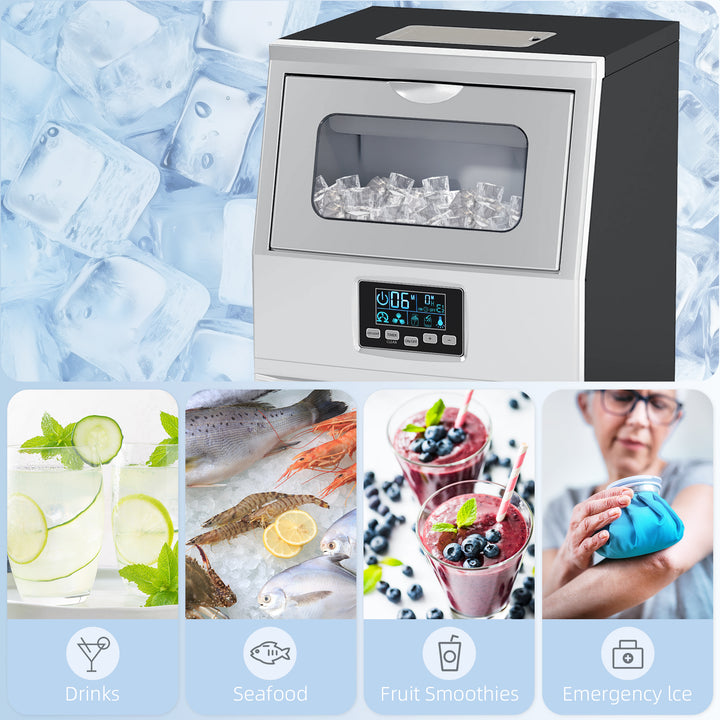 Commercial Ice Maker Machine, Freestanding Industrial Ice Cube Maker with Digital Control, Ice Scoop, Self-cleaning, 4kg Ice Storage, 30kg/24 Hours for Home, Office, Bar, Restaurant
