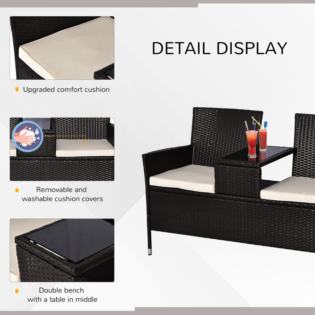 MCL 2 Seater Rattan Campanion Chair Wicker Loveseat Outdoor Patio Armchair with Drink Table Garden Furniture - Dark Brown