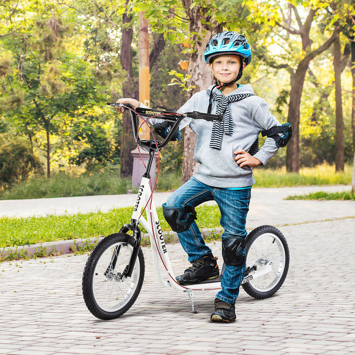 HOMCOM Stunt Scooter for Teens and Kids, Kick Scooter with Adjustable Handlebar, Dual Brakes, and 16 Inch Rubber Tyres, White