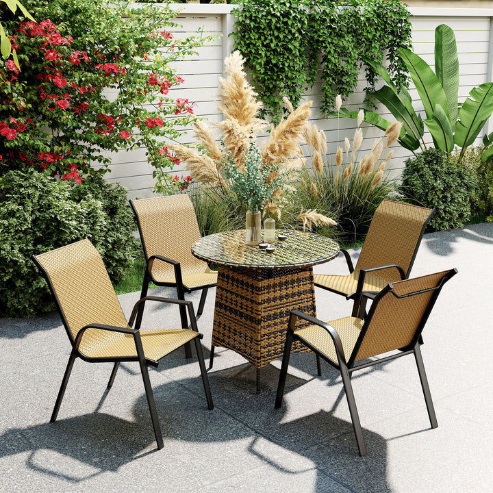 Four-Piece Stacking Rattan Garden Seat Set - Khaki