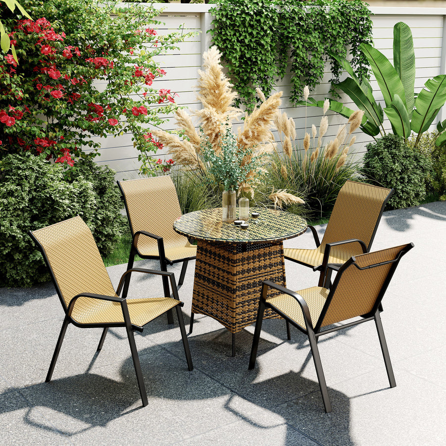 Four-Piece Stacking Rattan Garden Seat Set - Khaki