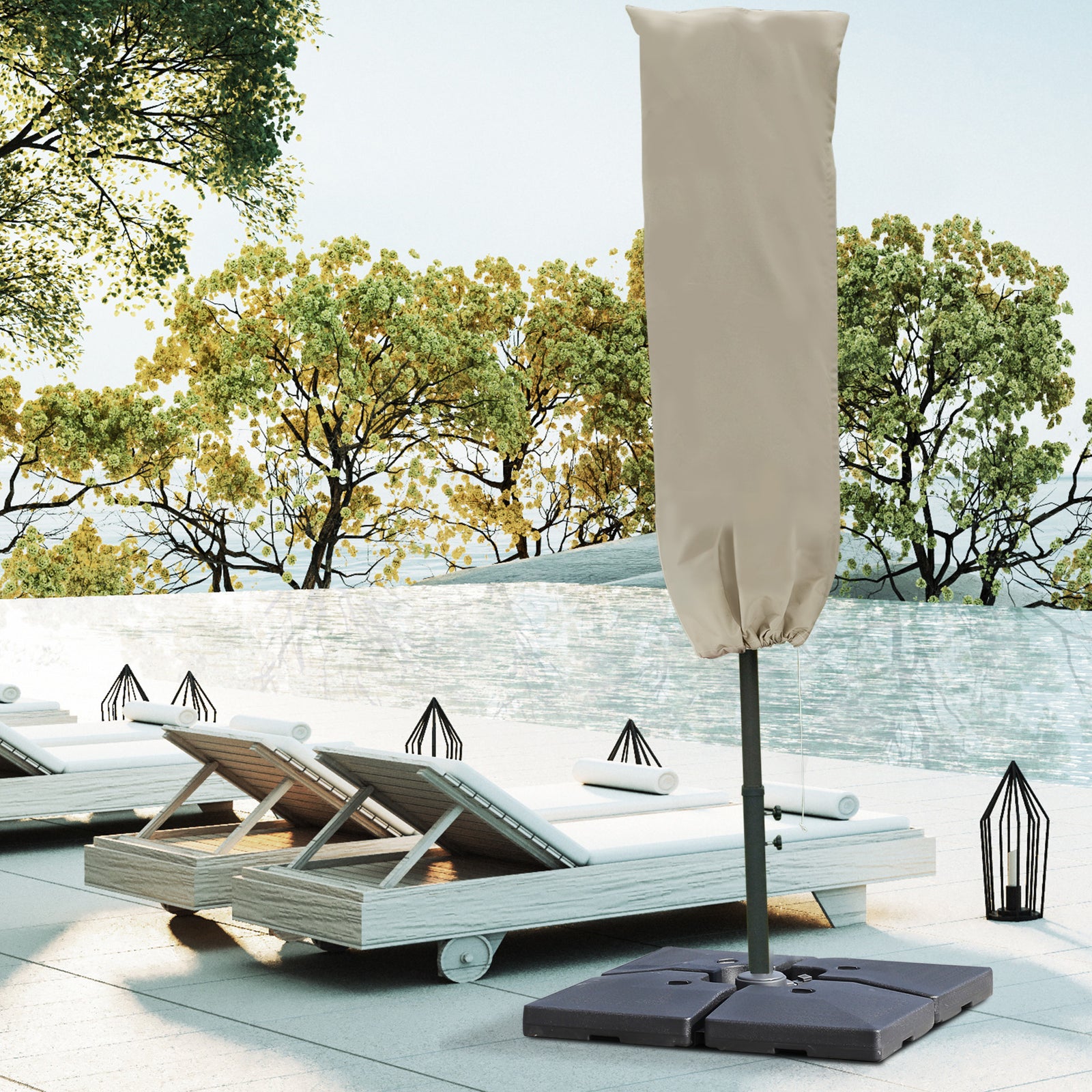 Outdoor Cantilever Umbrella Cover with Rod, Zipper, Khaki