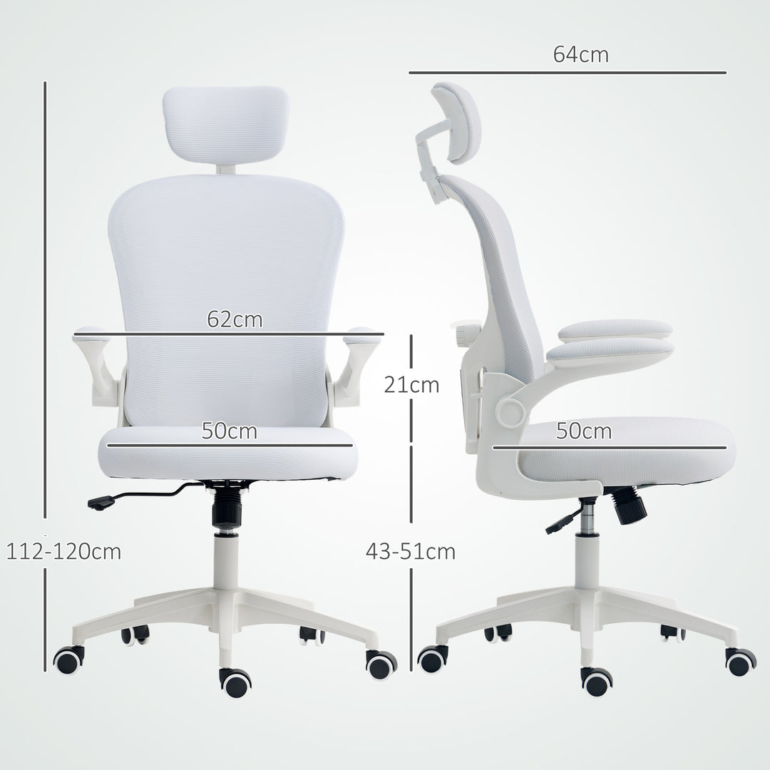 Multi-Adjustable Office Chair, with Lumbar Support, Headrest and Mesh Back - White