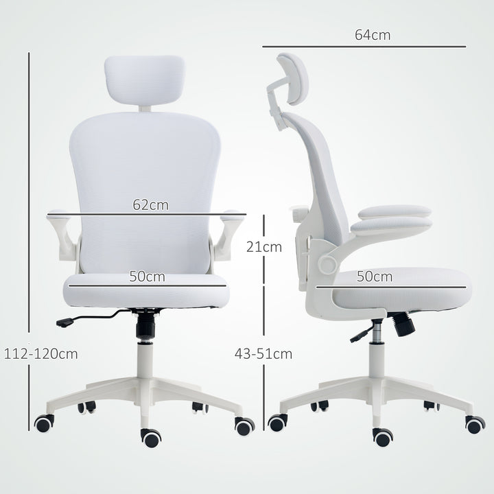 Multi-Adjustable Office Chair, with Lumbar Support, Headrest and Mesh Back - White