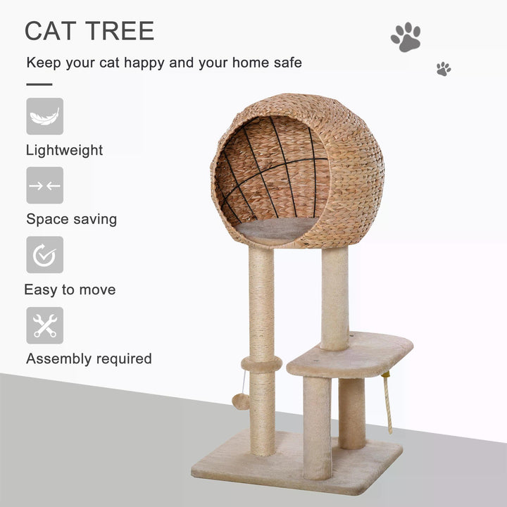 PawHut Cat tree Cat Tower 100cm Climbing Activity Center with Sisal Scratching Post Condo Perch Hanging Balls Teasing Rope Toy Cushion | Aosom UK