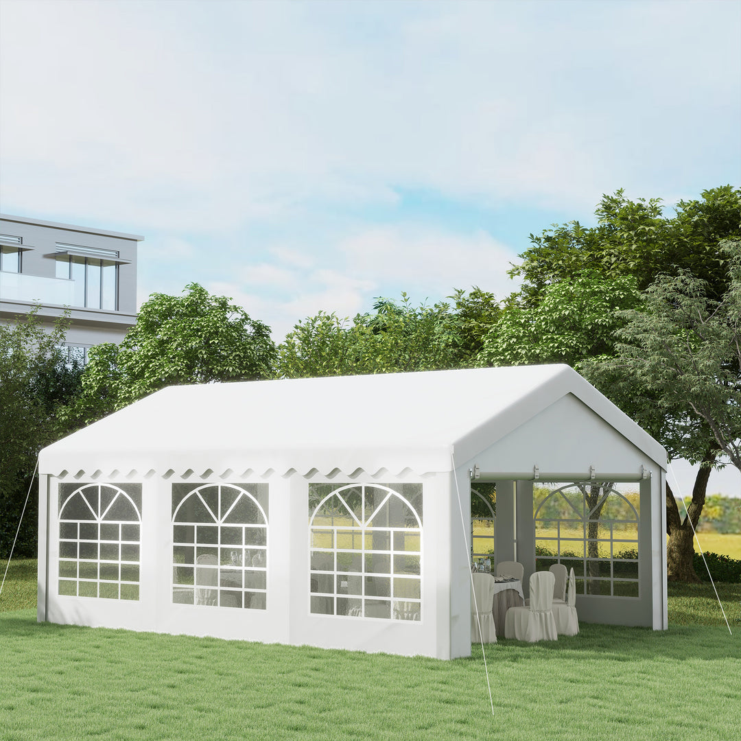 6m x 4m Heavy Duty Garden Gazebo, Galvanised Marquee Party Tent with Removable Sides and Windows for Parties, Wedding and Events, White