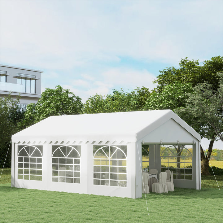6m x 4m Heavy Duty Garden Gazebo, Galvanised Marquee Party Tent with Removable Sides and Windows for Parties, Wedding and Events, White