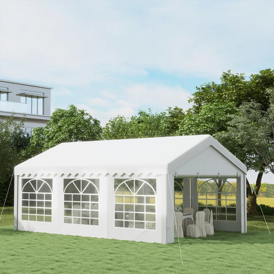 6m x 4m Heavy Duty Garden Gazebo, Galvanised Marquee Party Tent with Removable Sides and Windows for Parties, Wedding and Events, White