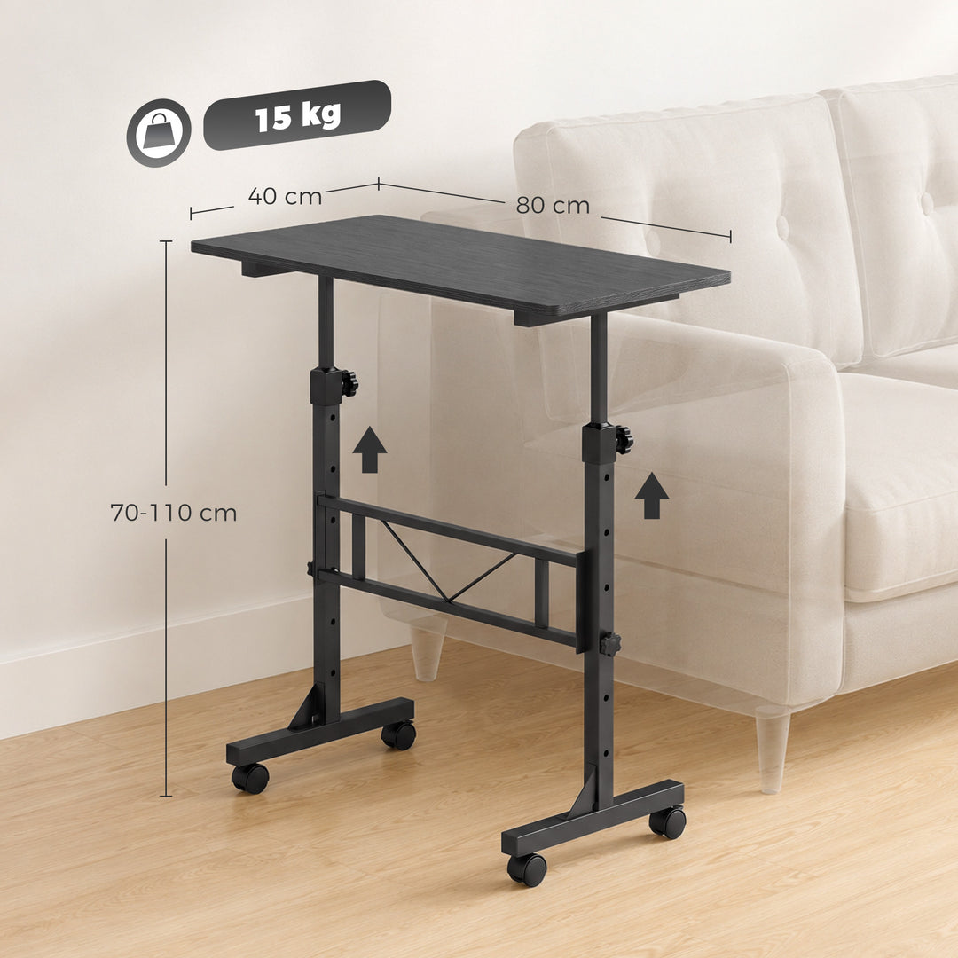 Overbed Table Adjustable Height Sofa Side Table with Wheels 80 x 40 cm - view 3
