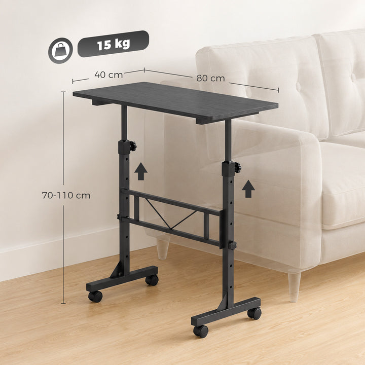 Overbed Table Adjustable Height Sofa Side Table with Wheels 80 x 40 cm - view 3