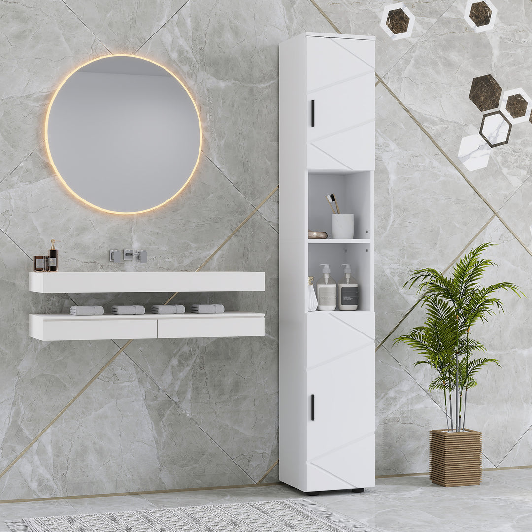 Line Embossed Tall Bathroom Storage Cabinet - White