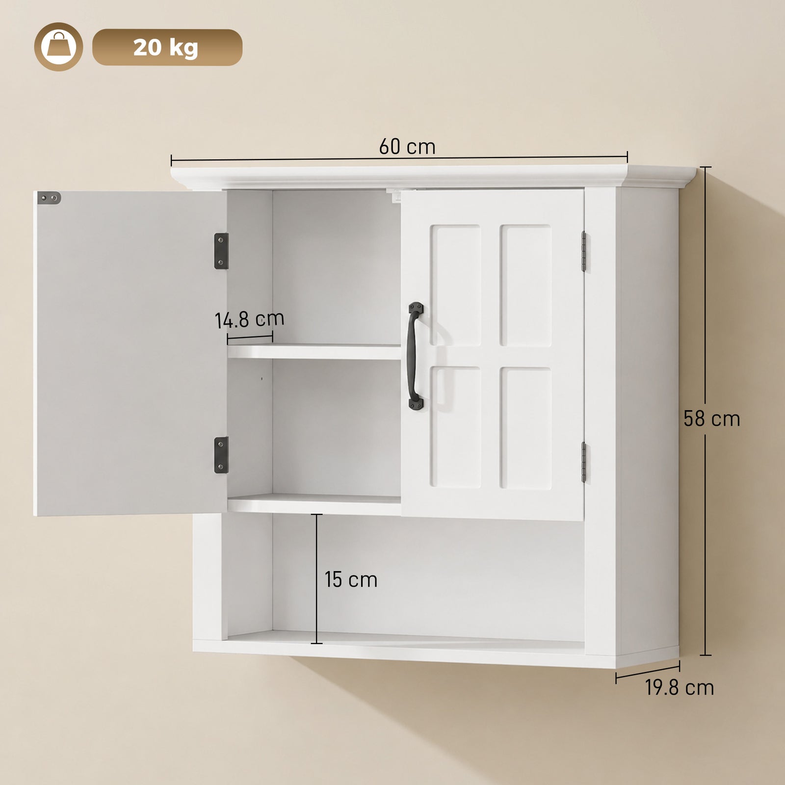 Bathroom Wall Cabinet, Medicine Cabinet, Kitchen Cupboard with 2 Doors