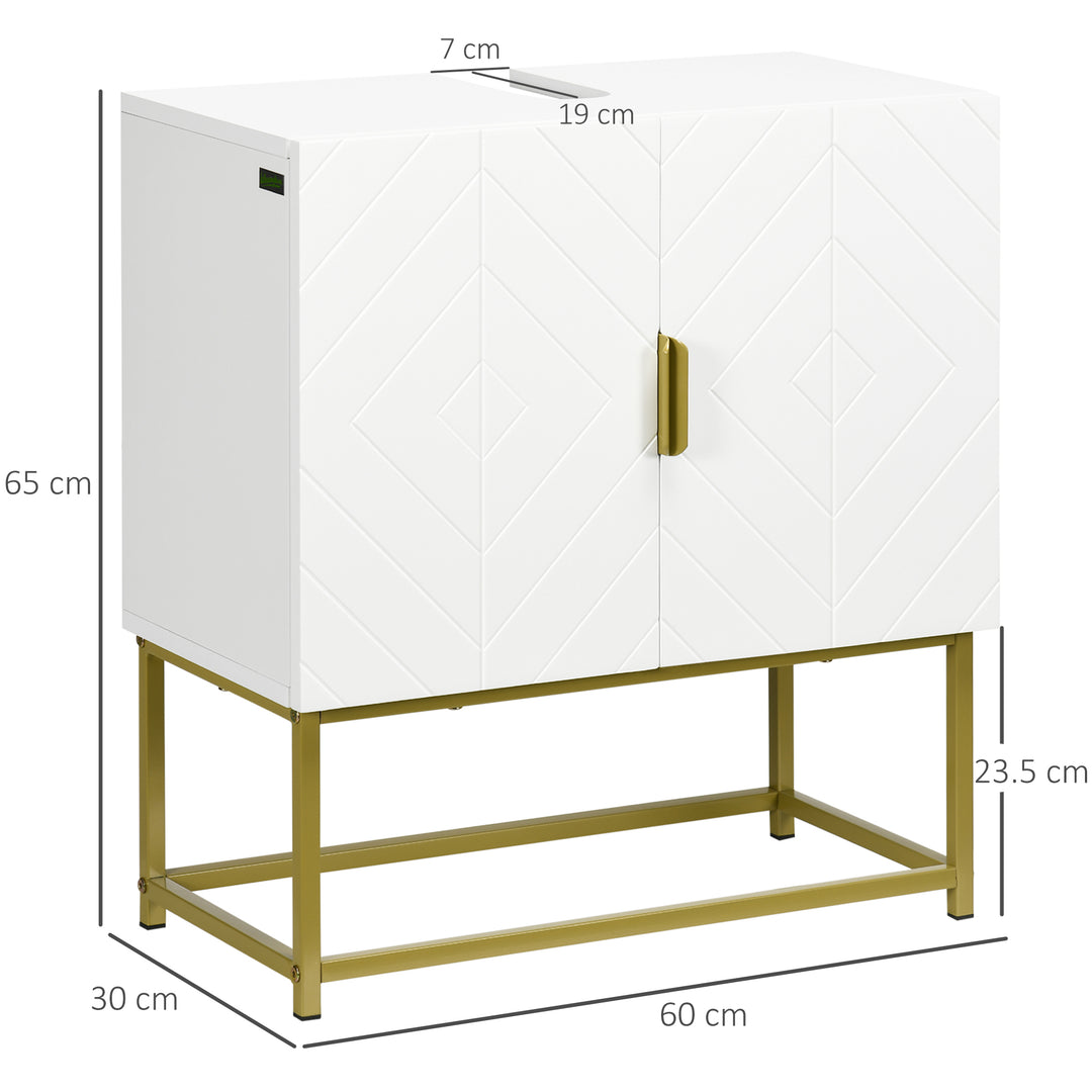 kleankin Bathroom Mirror Cabinet Under Sink Storage Cabinet Basin Cupboard with 2 Doors and Gold Steel Legs | Aosom UK