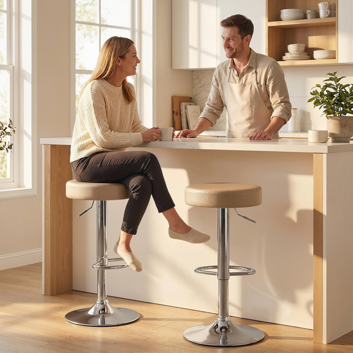 Bar Stools Set of 2, Modern PU Leather Swivel Barstools, Height Adjust