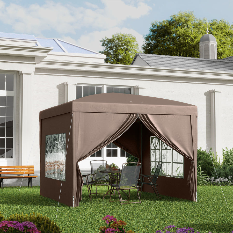 3 x 3 m Pop Up Gazebo, Wedding Party Canopy Tent Marquee with Carry Bag and Windows, Coffee