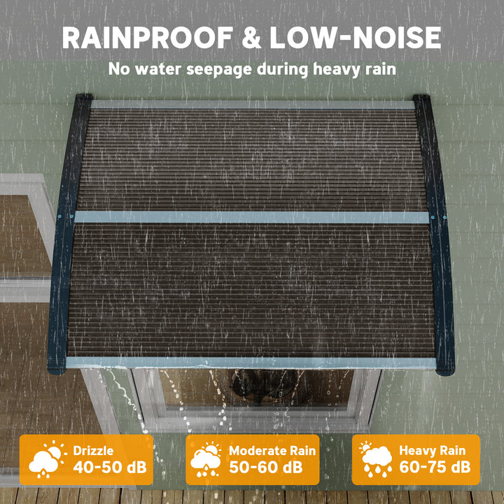 Front Door Canopy Outdoor Awning Aluminium Rigid Plastic Polycarbonate Rain Shelter UV Water Rain Resistant 100 x 75cm Brown