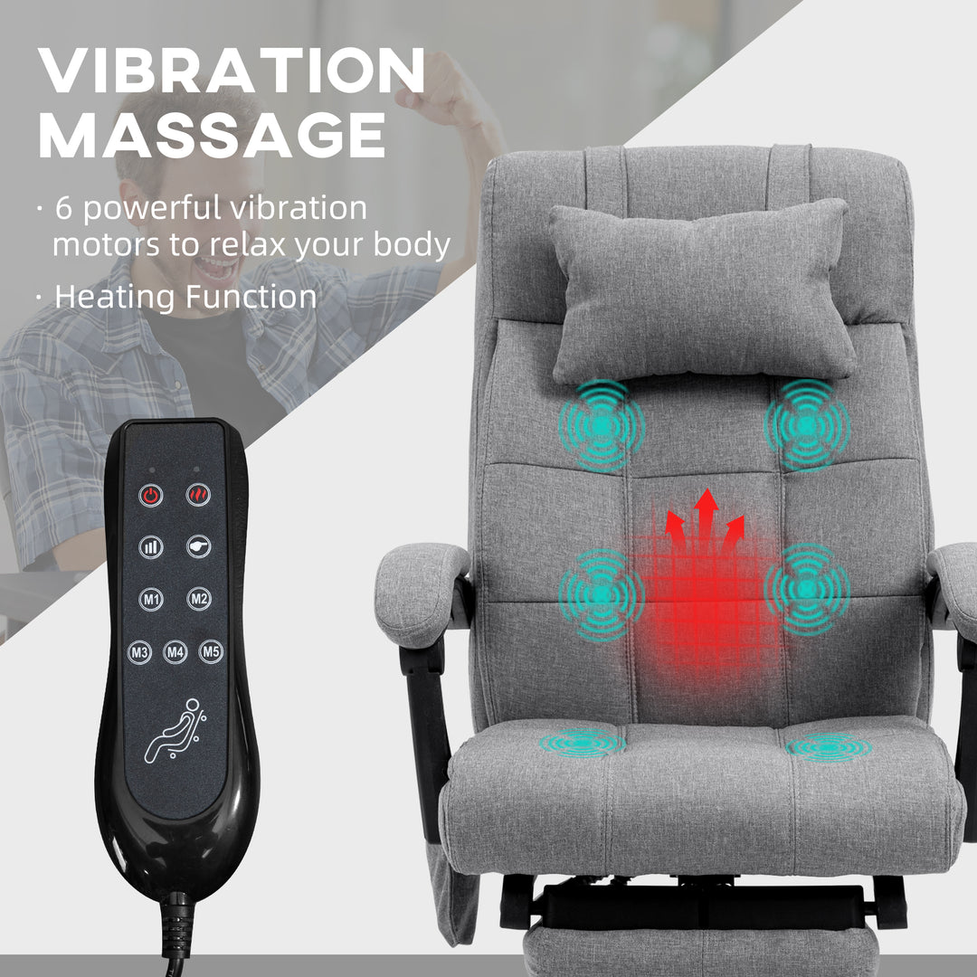 Office Chair with 6-point Vibration Massage and Heat, Computer Chair with Adjustable Height, Head Pillow, Footrest for Home, Grey